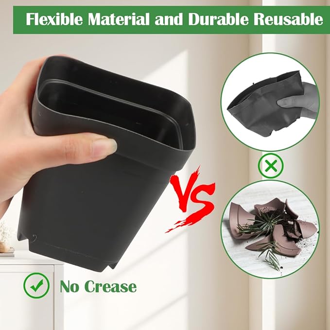 3.5 inch (9CM) Square Nursery Pots 120pcs, Sturdy Seedlings Trays 10 Pcs, Seeds Starter Planter Nursery Trays 10 Sets