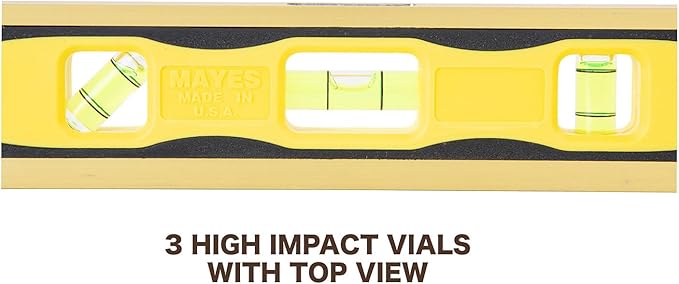 Mayes 10790 Magnetic Torpedo Level, Made in USA for Leveling Pipes and Metal Surfaces, 9 Inch, V-Groove Base, 3 Acrylic Vials, Extruded Aluminum Frame