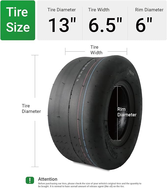 (2 Pack) MAXROLLORS 13x6.50-6 Lawn Mower Tires Tubeless, Replacement 13x6.5-6 Zero Turn Tires Garden Riding Tractor Lawnmower Tires Smooth, 4 Ply, 480 lbs Capacity