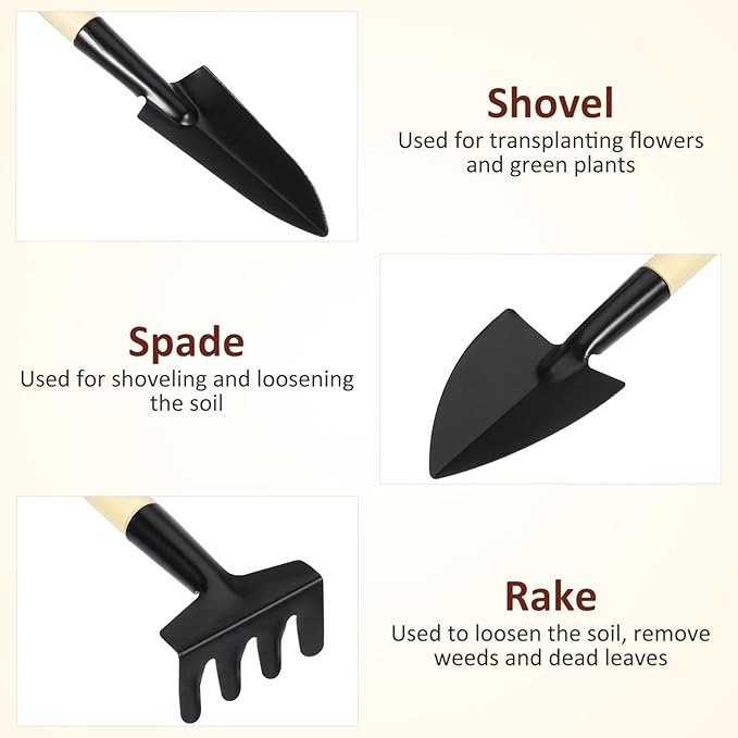 DOITOOL 8 Set Mini Gardening Tools Portable Mini Rake Trowel and Small Shovel for Succulent Bonsai Herbs Planting Terrariums Indoor Gardening Tools