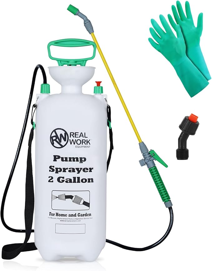 REALWORK 2pk 2-Gallon Handheld Tank Sprayer with Easy-Carry Shoulder Strap for Lawn, Garden, Yard, in Translucent White