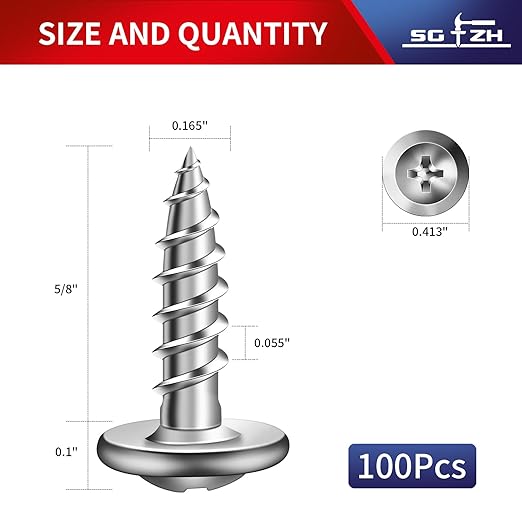 #8 x 5/8" Wood Screw 100Pcs 410 Stainless Steel Standard Thread Truss Head Fast Self Tapping by SG TZH