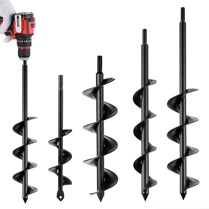 ERYTLLY Bulb Planter, Auger Spiral, 1.6 * 9+3 * 12+2 * 14.5+3 * 17.5 inch Garden Planter Tool 4 Sets,Rapid Umbrella Hole Digger for Planting Bulb Seedlings Bedding Tulips, and Digging Weeds Roots