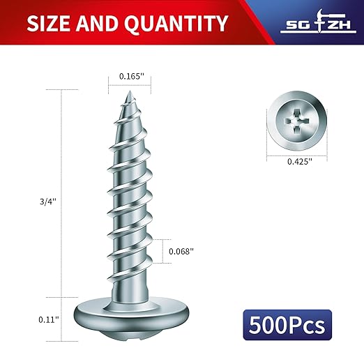 #8 x 3/4" Wood Screw 500Pcs Alloy Steel Standard Thread Truss Head Fast Self Tapping by SG TZH