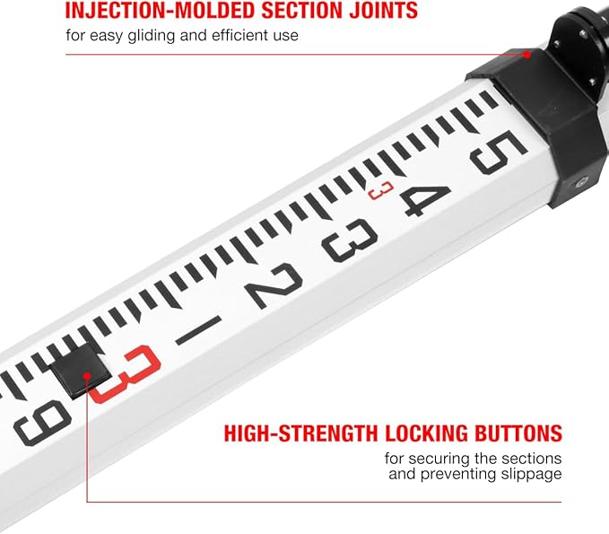 9FT Aluminum Grade Rod & Telescopic Leveling Rod - 3-Stage Survey Rod with Bubble Level, Dual-Sided Grade Stick for Laser Level, Portable Measuring Stick for Surveying