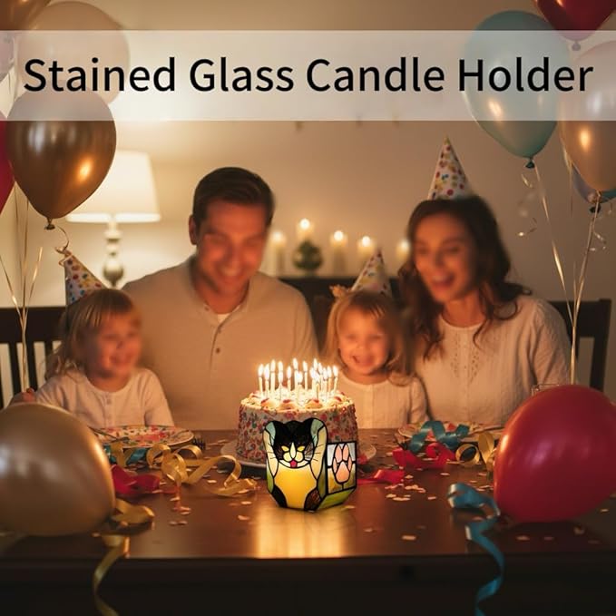 Stained Glass Black Cat Planter, Succulent Pot with Drainage, Indoor Plant Container, Decorative Pencil Holder, Teacher Gift