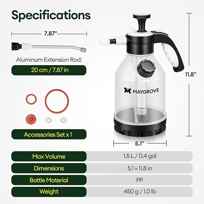 0.5 Gal Pump Sprayer, Hand Water Spray Bottle for Indoor Plant, Clear Plant Sprayer with Side Filling Port, Measuring Cup, Adjustable Nozzles, Safe Pressure Relief Valve