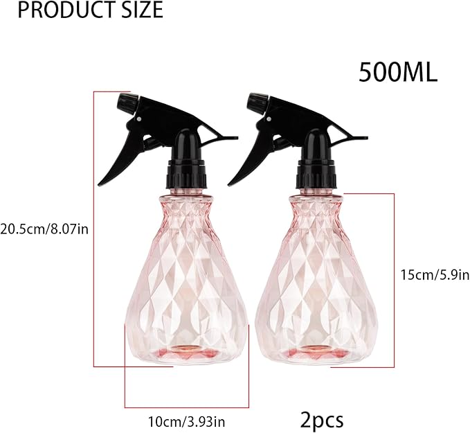 2 Pcs Spray Bottles, 500 ml/17 oz Empty Water Spray Bottles, Plastic Reusable Adjustable Mist Sprayer Squirt Bottles Containers Refillable for Cleaning Solutions, Gardening, Plants (Pink)
