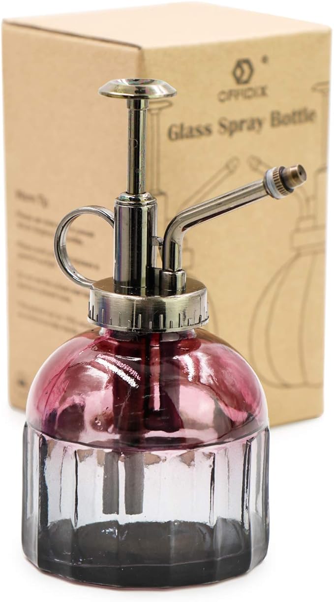 OFFIDIX Glass Spray Bottle,Flower Mister Indoor Plant Watering Can Plant Mister with Bronze Plastic Top Pump Glass Small Watering Can One Hand Small Watering Cans for House Plants