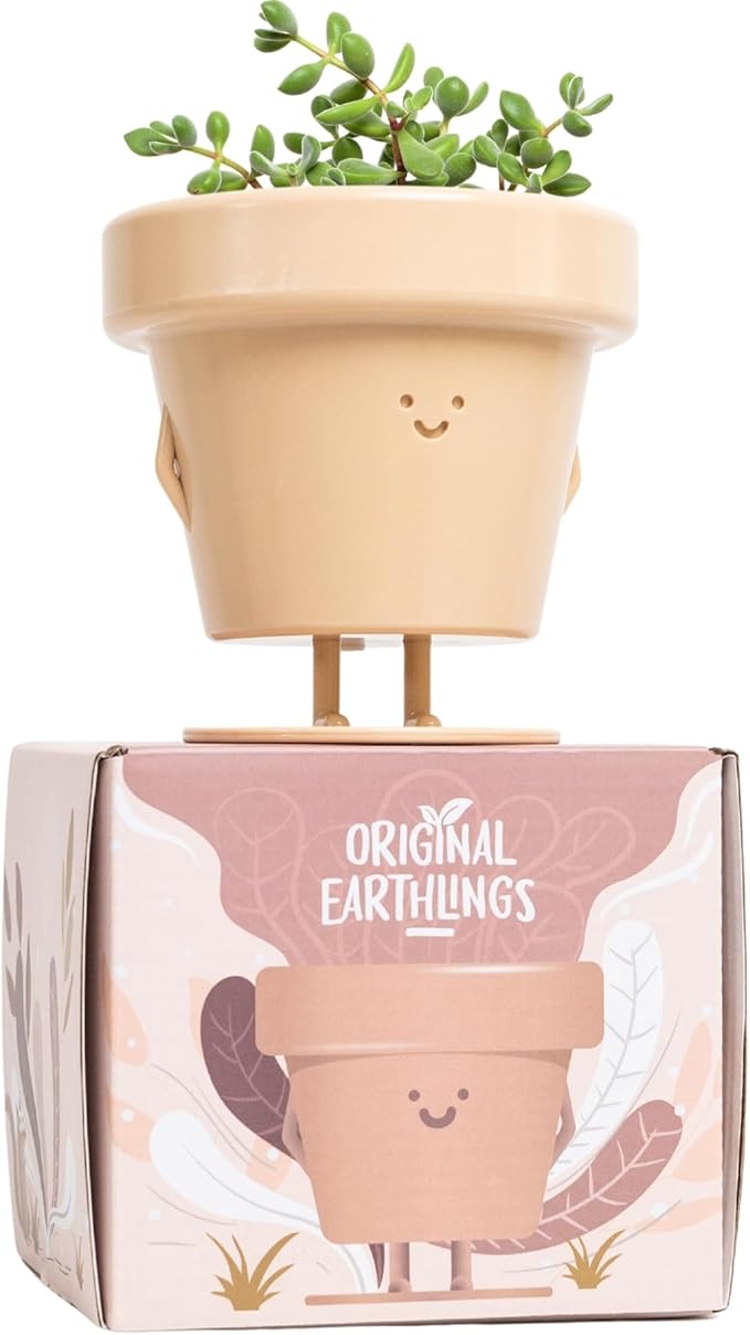 Original Earthlings Standing Pot - 4 Inch Cute Plant Pot - Plastic Funny Planter with Drainage - Unique Cactus Lover Gift - Small Succulent Face Flower Pot - Cute Plant Gifts for Plant Lovers