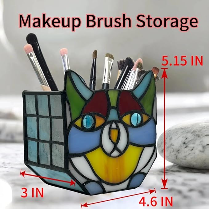 Tiffany Stained Glass Cat Planter,Indoor and Outdoor Plant Displays,Succulent Cat Pot,Plant Gifts for Women,4.6x5.15x3 in (Without Succulents)