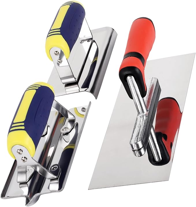 3 PCS Stainless Steel Concrete Trowels, Includes Flat Trowel, Concrete Edger, Concrete Groover, Ergonomic Non-Slip Handle, Suitable for Cement, Mortar, Plaster, Masonry Finishing Work