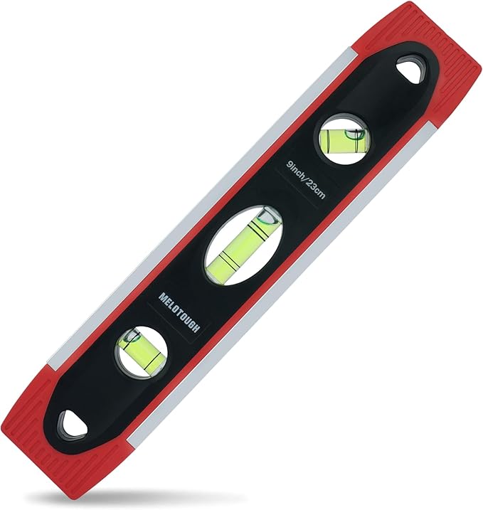 MELOTOUGH 9 Inch Torpedo Level Magnetic,Small Leveler Tool,Spirit Level with 45/90/180 Bubbles,V-Groove,Shock Resistant Leveler,Red