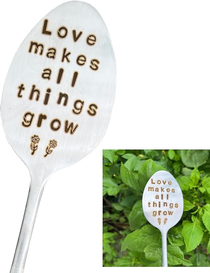 Garden Plant Marker Friendship Gift for Women Gardeners, Plant Stake Label Sign Tag Gardening Gifts for Woman Plant Lovers, Metal Garden Decoration (All Things Grow), Silver