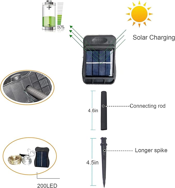 YITING 10 Strands 200 LEDs Solar Powered Twinkle Firefly Bunch Lights Waterproof (No Watering can) 8 Modes Fairy Starry String Lights Decorative Vine Solar Lights for Outdoor Garden Christmas Tree