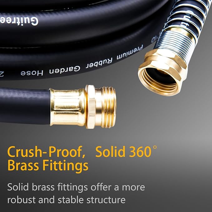 25FT 5/8 Heavy Duty Rubber Garden Hose - 200psi Working, 1000psi Burst - Hot/Cold Water - Five-Layered Braiding for Durability - Versatile for Gardening, Agriculture, Construction(Black)