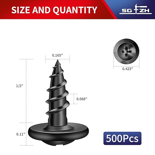 #8 x 1/2" Wood Screw 500Pcs Alloy Steel Standard Thread Truss Head Fast Self Tapping Black Oxide by SG TZH