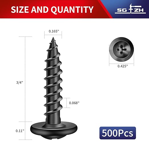 #8 x 3/4" Wood Screw 500Pcs Alloy Steel Standard Thread Truss Head Fast Self Tapping Black Oxide by SG TZH