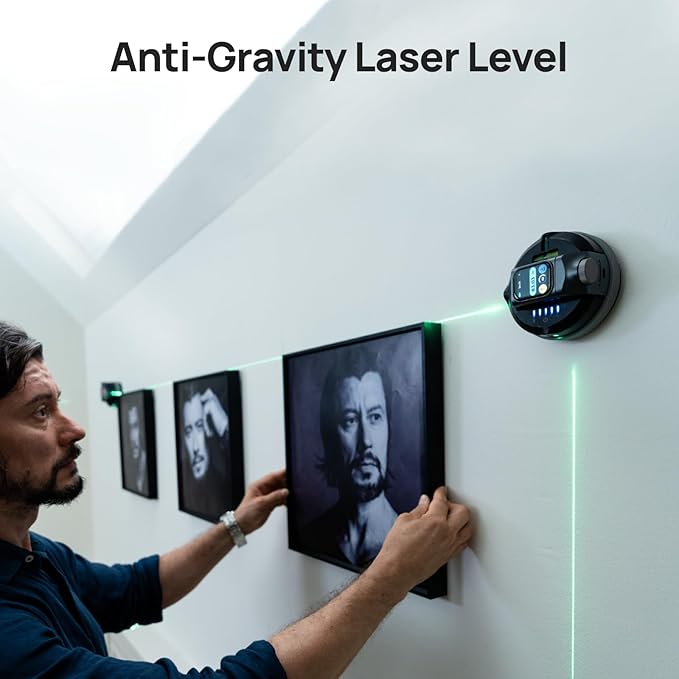 HOZO M-Cube02 Laser Level with 164ft Green Laser Measure, 360° Rotating for P2P Laser Measure & Center Finder, Wall Mount Laser Level for Picture Hanging, Renovation & DIY, Bluetooth App, Rechargeable