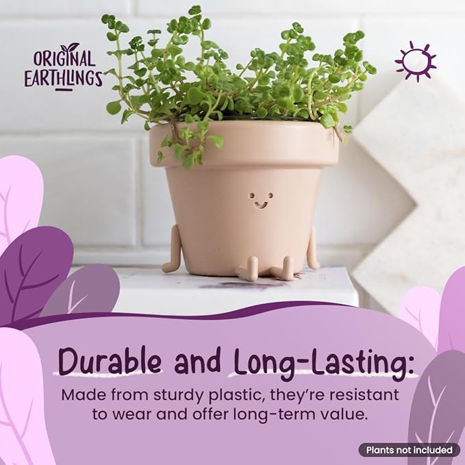 Original Earthlings Legs Out Pot - 4 Inch Cute Plant Pot - Plastic Funny Planter with Drainage, Unique Cactus Plant Lover Gift, Succulent Face Flower Pot, Desk Plant, Table Top Decor, & Home Gifts