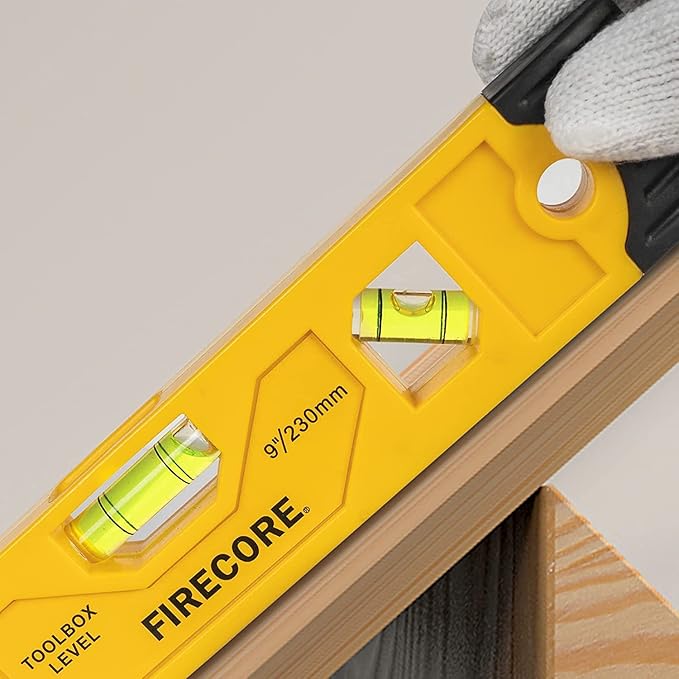 Firecore 3pcs Magnetic Torpedo Level, 9-Inch Shockproof Toolbox Level with 3 Bubble Spirit Level 45 90 180 Degree