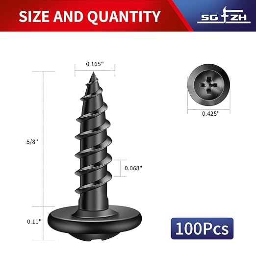 #8 x 5/8" Wood Screw 100Pcs Alloy Steel Standard Thread Truss Head Fast Self Tapping Black Oxide by SG TZH