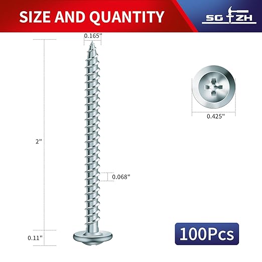 #8 x 2 Inch Wood Screw 100Pcs Alloy Steel Standard Thread Truss Head Fast Self Tapping by SG TZH