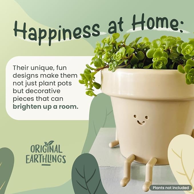 Original Earthlings Sitting Small Plant Pot - 4 Inch Cute Plant Pot - Succulent & Cactus Christmas Planters, Removable Drainage Plug, Cute Decor Plant Gifts for Plant Lovers, Teacher Gifts