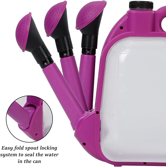 4L Foldable Clear Plastic Watering Can with Rotating Nozzle Long Spout Ideal for Indoor and Outdoor Gardening -Purple