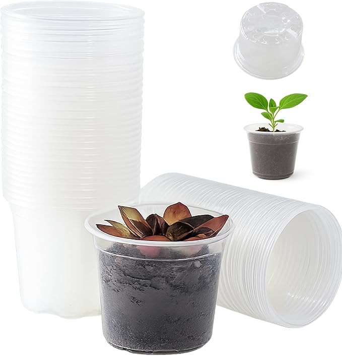 60 Packs Clear Nursery Pots with Drainage Hole 4 Inch Clear Pots for Plants Succulent Plant Pots Set Plastic Seedling Starting Pots Flower pots Planter Seed Starter, Clear