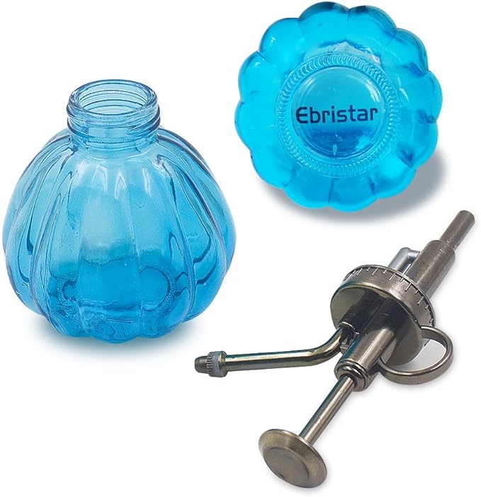 Plant Mister, 6.5" Tall Vintage Style Decorative Glass Water Spray Bottle with Top Pump Small Watering Can (Blue)