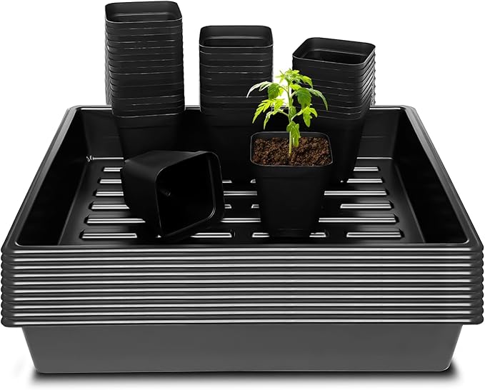 3.5 inch (9CM) Square Nursery Pots 120pcs, Sturdy Seedlings Trays 10 Pcs, Seeds Starter Planter Nursery Trays 10 Sets