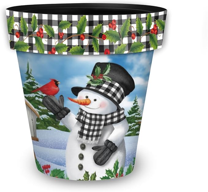 Briarwood Lane Checkered Snowman Medium Planter