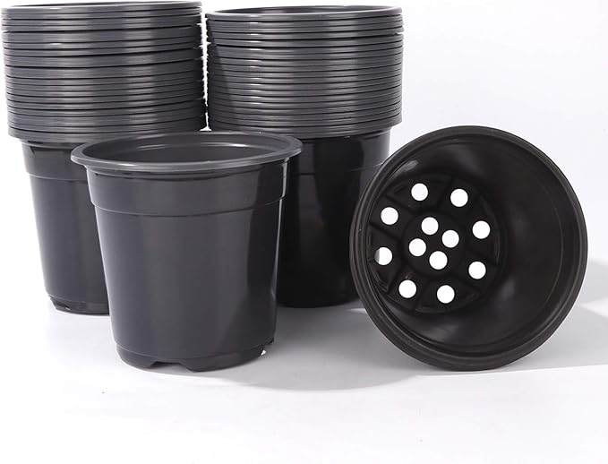 Oubest Plastic Black Plant Nursery Pots 6" 50 pcs 0.5 Gallon for Flower Plant Container Seed Starting Seedlings Reusable Transplanting Succulent Propagation Planting Pots