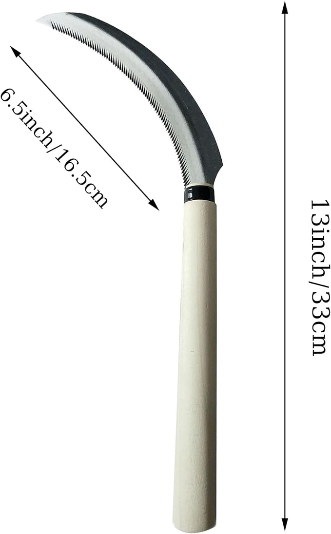 Grass Sickle Handheld Sawtooth Sickle Japanese Harvest Sythe Tool with Wooden Handle