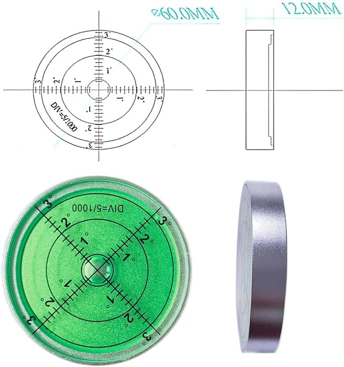 Circular Bubble Levels 2.4 Inch 60mm Accuracy 15'/2 Round High Precision Aluminium Bullseye RV leveling Bubble Levels For Motorhome, Camping, Trailer, Construction, CNC machine(Circular-6012silver)
