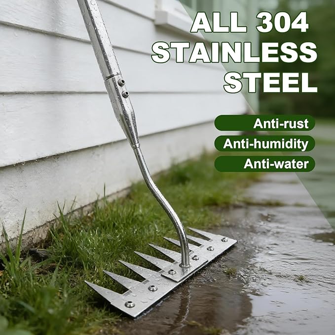 Weeding Rake w 45’’ Ergonomic Curved Handle, 2026 Upgraded 8 Teeth Stainless Steel Weed Puller Tool w Weeding Blade, Cultivator Rake Gardening Tools for Yard, Flower Beds & Loosening Soil