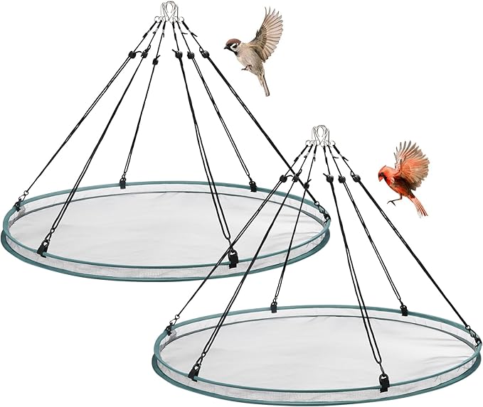 2 Pack Bird Seed Catcher Trays for Hanging Bird Feeder Platform 30" Seed Catcher for Hummingbird Feeders with Adjustable Hanging Hoop for Outdoor Garden