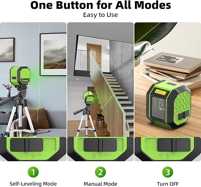 Laser Level with Tripod, HUEPAR 100Ft Self Leveling Laser Level Rechargeable Green Cross Line Laser Leveler Tool for Picture Hanging, Tile, Home Renovation, Carrying Bag Included (25.6 in Tripod)