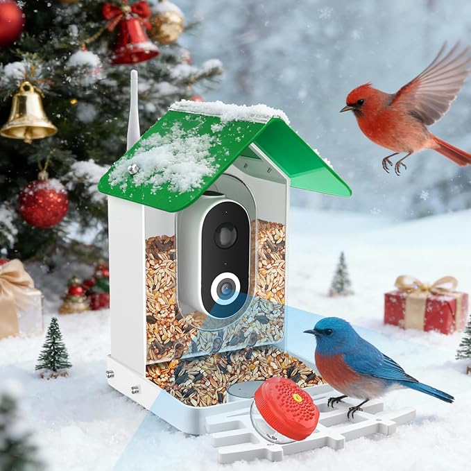 Smart Bird Feeder Camera AI Identify 8000+ Birds,Auto Capture Videos & APP Notify Video Camera for Bird Lovers-Ideal Gift for Family
