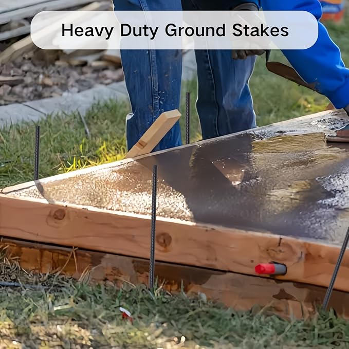 Straight Rebar Stakes 18 Inch 16 Pack Heavy Duty Steel Ground Stakes 1/2 Inch Diameter Landscape Timber Spikes with Chisel Point End for Plant Support, Concrete Form and Fence, Black