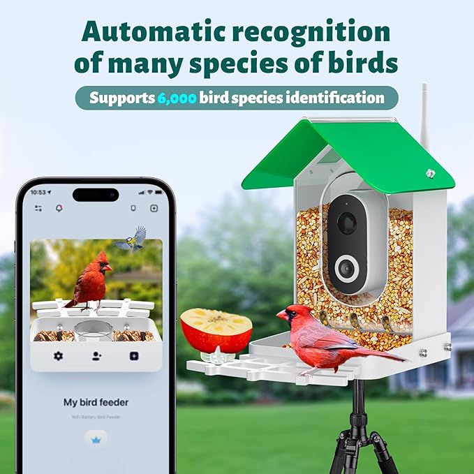 Smart Bird Feeder Camera AI Identify 8000+ Birds,Auto Capture Videos & APP Notify Video Camera for Bird Lovers-Ideal Gift for Family
