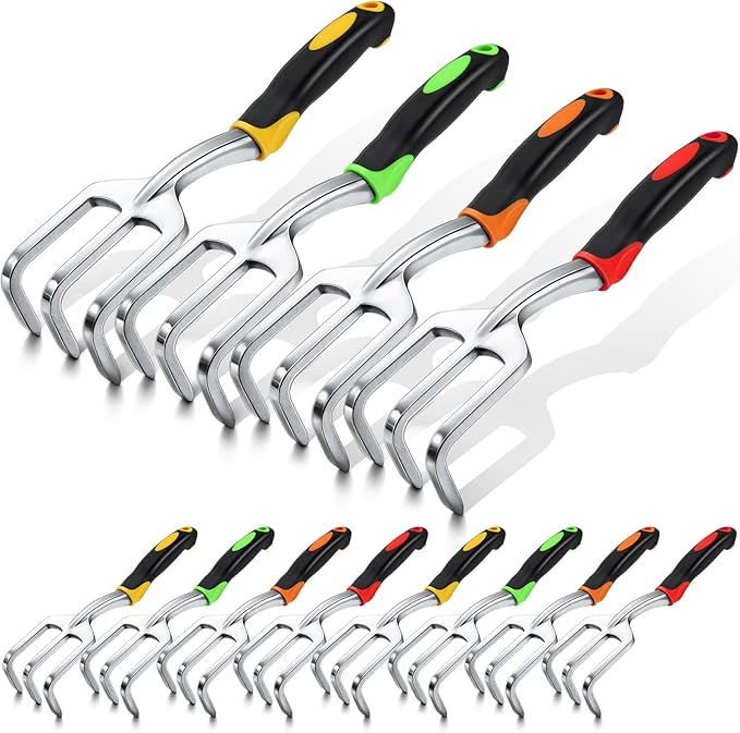 12 Pcs Hand Rake Garden Tool Mini Heavy Duty Garden Cultivator 11 Inch Small Rake Gardening Aluminum Alloy Hand Tiller with Handle for Digging Weeding Loose Soil (Red,Orange,Yellow,Green)