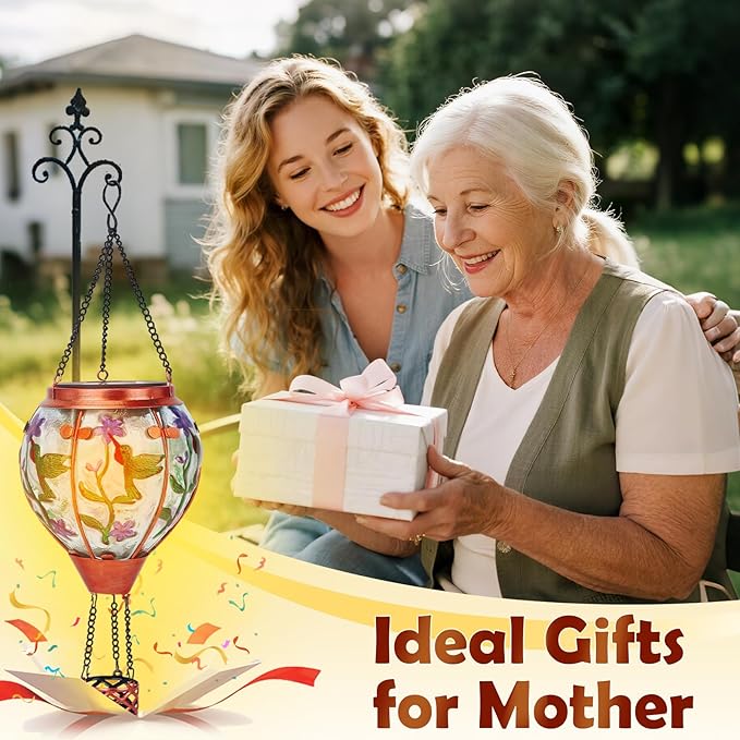 Hummingbird Solar Hot Air Balloon Lantern,Outdoor Decor with Flame Lights Waterproof, Hanging for Garden Yard Lawn Patio, Unique Gifts for Women Mom Grandma Gardener for Christmas