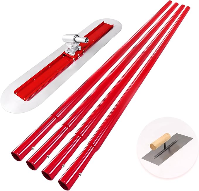 Bull Float Concrete Bull Float Tool Kit 48"x12" Fresno Round End Stainless Steel Board Kit Tool Cement Trowel Tools Float Bracket Concrete Tools Finishing With 57" Aluminum Alloy Handle x4 VOYAR