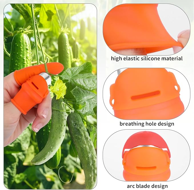 16 Pcs Gardening Thumb Knife Cutter Harvesting Tool Silicone Finger Knife Plant Vegetable Fruit Picking Trim Multifunctional Thumb Pruners for Gardening Rubber and Knitted Finger Cover Protection