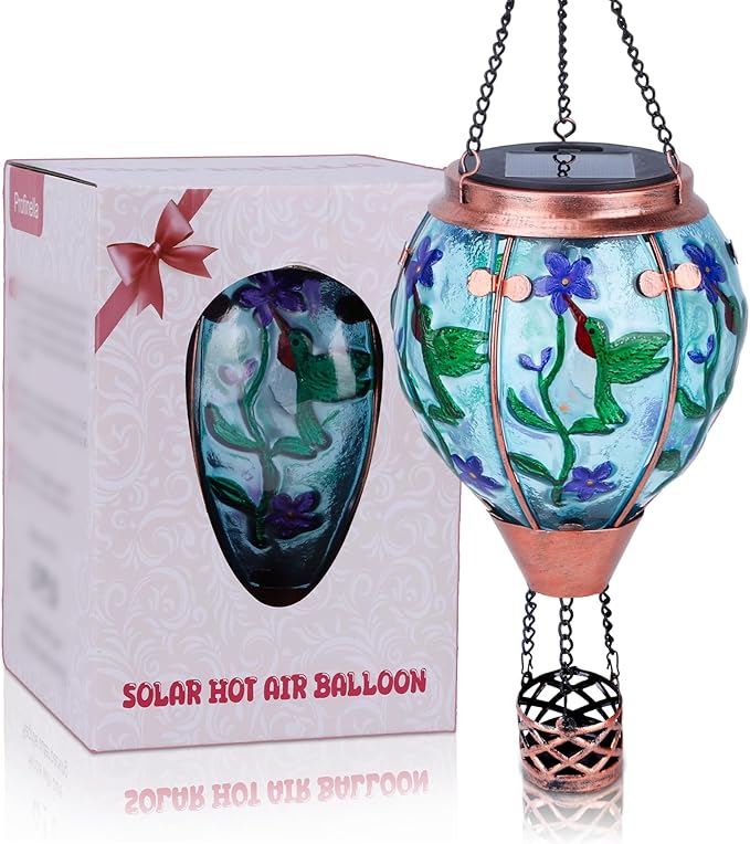Hummingbird Solar Hot Air Balloon Lantern,Outdoor Decor with Flame Lights Waterproof, Hanging for Garden Yard Lawn Patio, Unique Gifts for Women Mom Grandma Gardener for Mother'Day Christmas