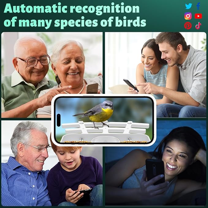 Smart Bird Feeder Camera AI Identify 8000+ Birds,Auto Capture Videos & APP Notify Video Camera for Bird Lovers-Ideal Gift for Family