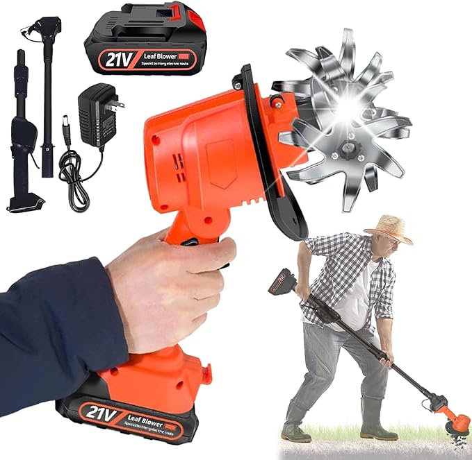 21V Cordless Mini Tiller Cultivator, 2025 New 4 Inch Hand Held Tiller Garden tool-235RPM with 4 Rows of Tines, Gardening with 1.5Ah Battery and Charger (1*Set+1*Battery)