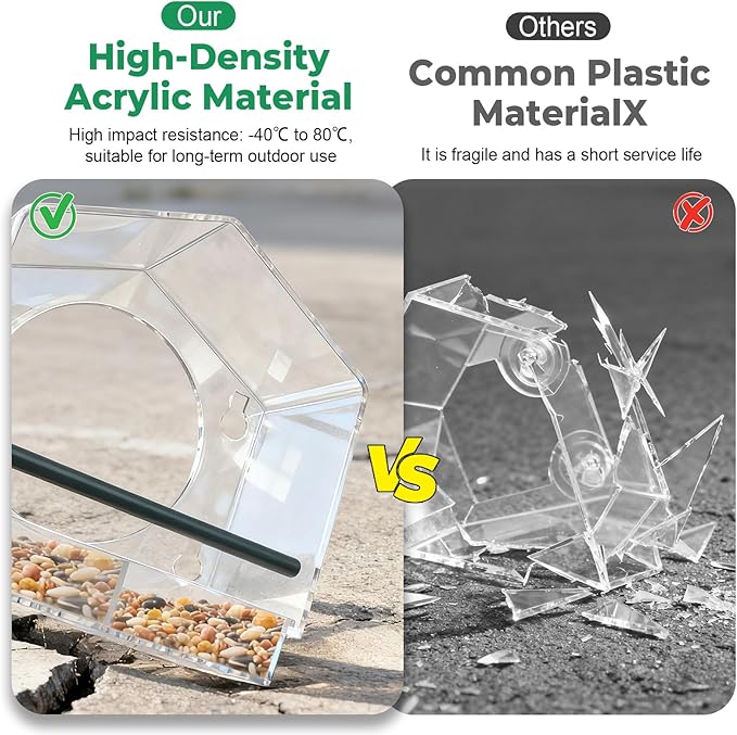 Window Bird Feeder with Strong Suction Cups - 2Pack Clear Sturdy Acrylic Birdfeeder for Outside Windows, 360° Clear View - No Drill Easy Install, Perfect for Cardinals & Finches,etc(2025 New)